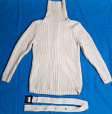 Женский свитер белый c поясом, толстый, вязаный узором Одесса
