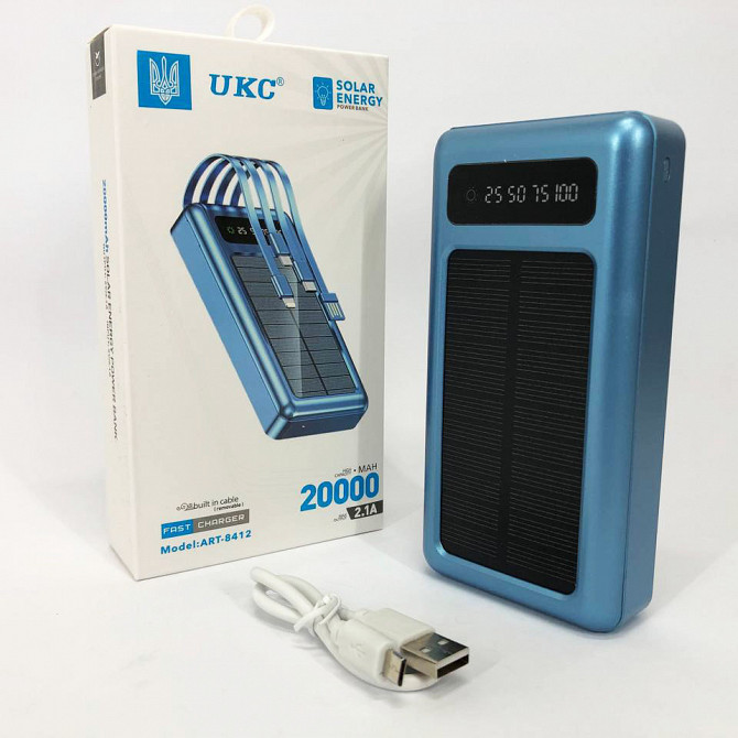 Портативний зарядний пристрій на 20000mah, Power Bank на сонячній батареї, Колір: чорний синий Львов - изображение 1