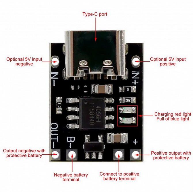Мини-контроллер заряда Tp4057 Usb-type-c 5V 1A Бориспіль - зображення 1