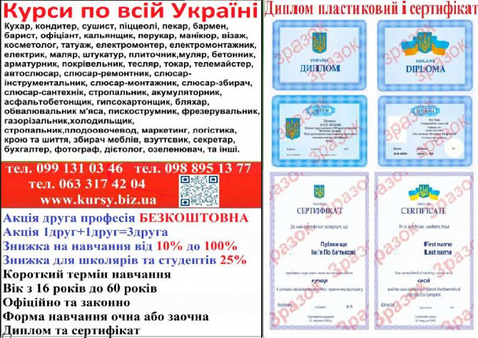 Курси кухар, кондитер, сушист, піццеолі, пекар, бармен, барист Запоріжжя - зображення 1