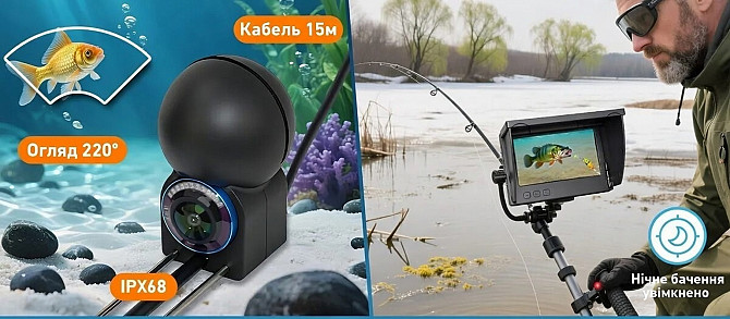 Топ видеокамера для рыбалки 15м | 8000mah | 220° Київ - зображення 1