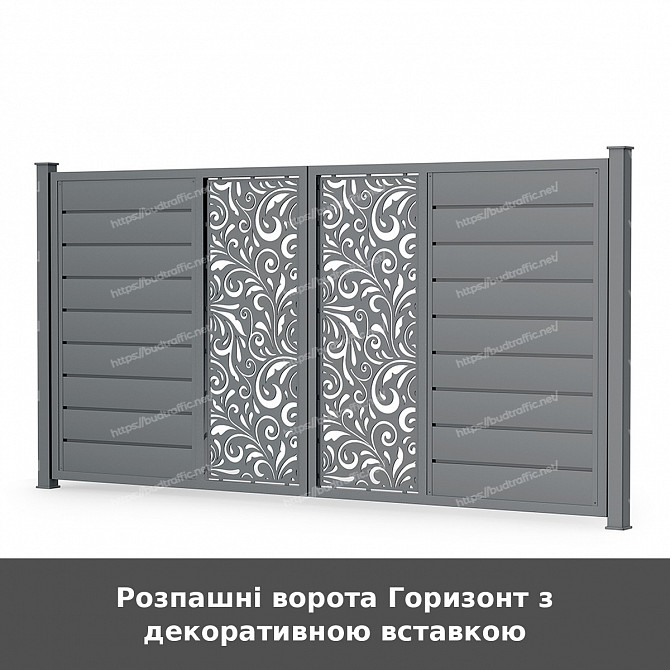 Розпашні ворота Горизонт з декоративною вставкою Луцьк - зображення 1