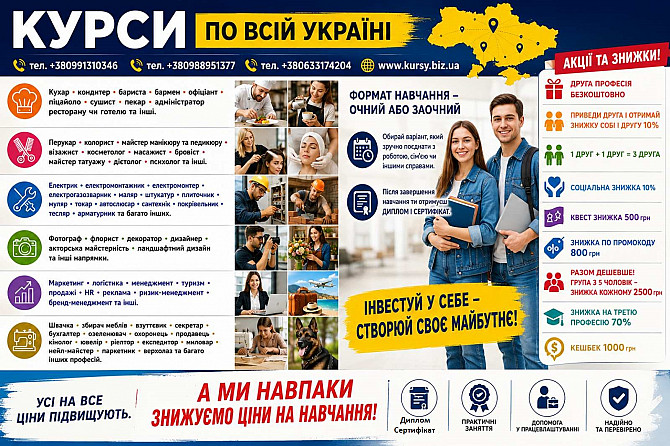 Курси зварника, електрика, кухаря, слюсаря, маляра, плиточника, бухгалтера Київ - зображення 1