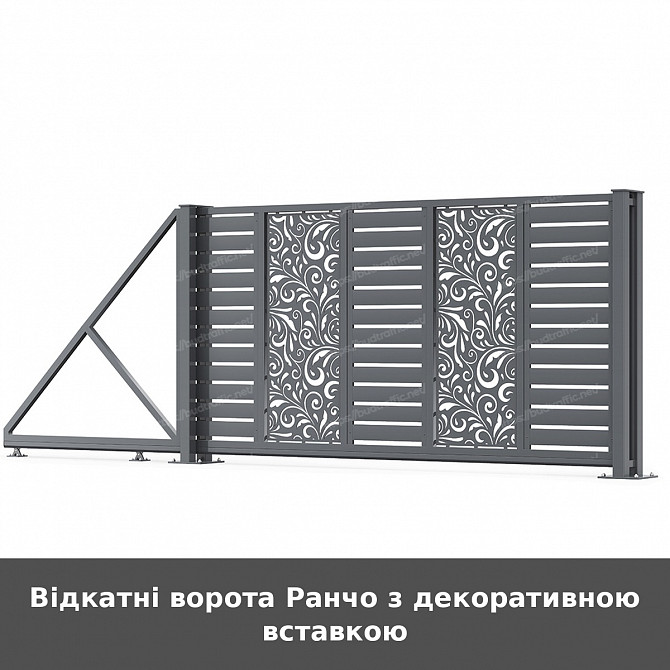 Відкатні ворота Ранчо з декоративною вставкою Луцьк - зображення 1