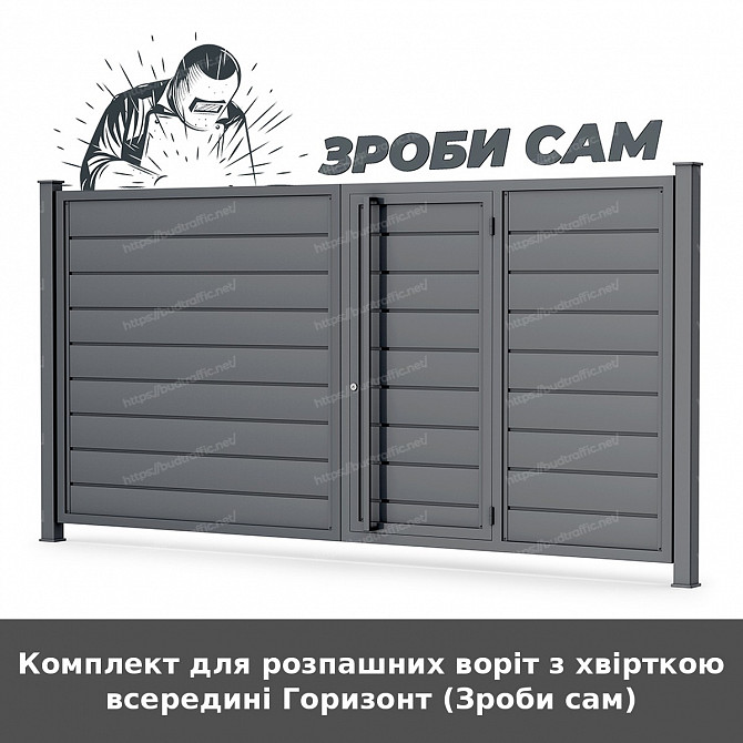 Комплект для розпашних воріт з хвірткою всередині Горизонт (зроби сам) Луцьк - зображення 1