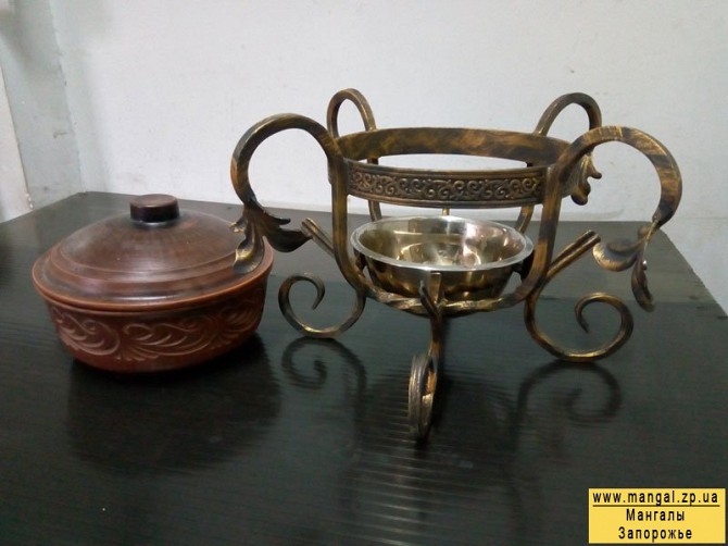 Фондюшница на углях с ковкой, садж - подставка для подогрева мяса. Запоріжжя - зображення 1